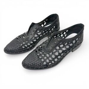 Freda Salvador Woven Cutout Lattice Oxford Loafers Womens Size 6 Leather Studded